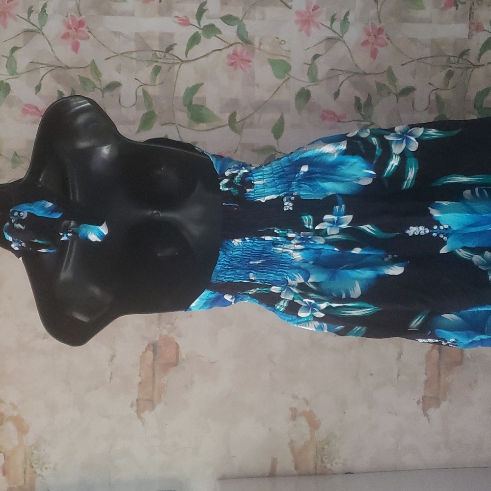 Womans Summer Blue Black Tropical dress NWT - Picture 2 of 3
